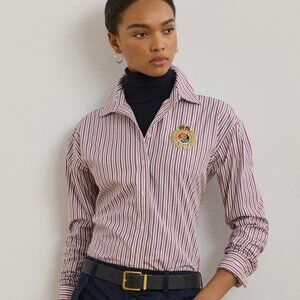 $165 Lauren Ralph Lauren Petite Relaxed-Fit Striped Broadcloth Shirt Size PL